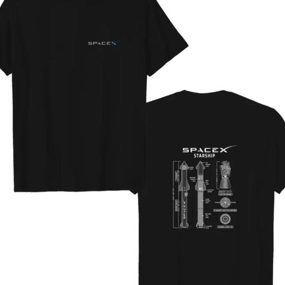 Spacex Starship Blueprint T Shirt 73 2 Sided